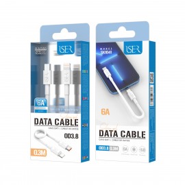 ISER SK1041 CABLE DE DATO TYPE-C TO LIGHTNING OD3.8 6A 0.3M BLANCO