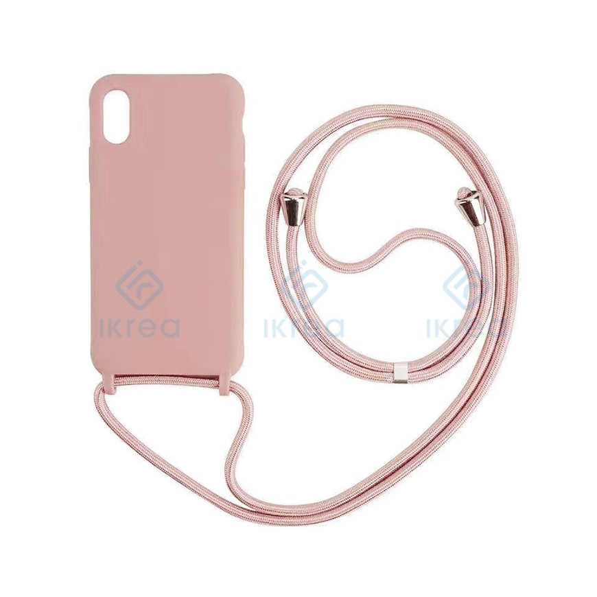 FUNDA DE SILICONA ORIGINAL CON CUERDA IPHONE 12 PRO MAX ROSA