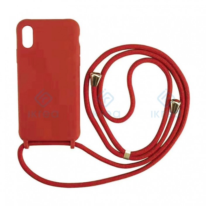 FUNDA DE SILICONA ORIGINAL CON CUERDA IPHONE 13 ROJO