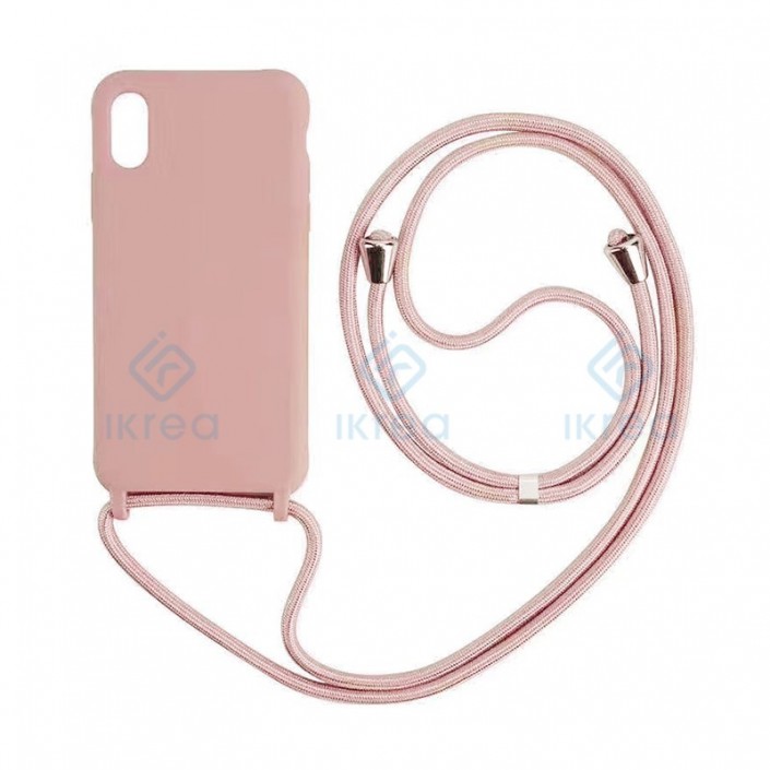 FUNDA DE SILICONA ORIGINAL CON CUERDA IPHONE XR ROSA