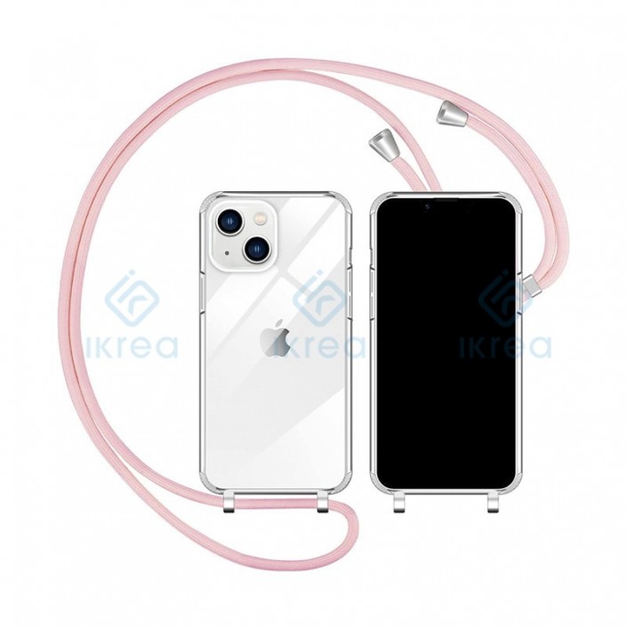 FUNDA TRANSPARENTE CON CUERDA ROSA IPHONE 15 PRO